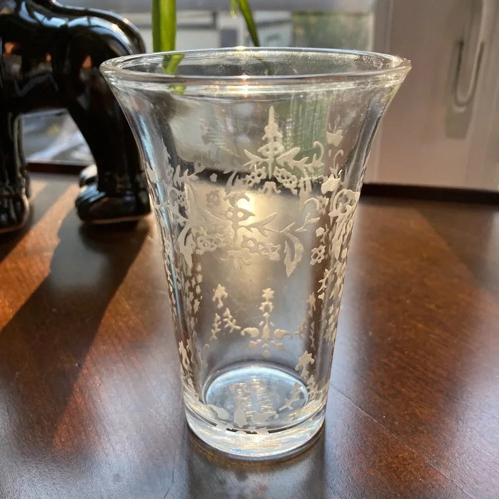 Croscill Etched Glass Vanity Tumbler Toothbrush/Rinse Cup Vintage Bathroom Decor